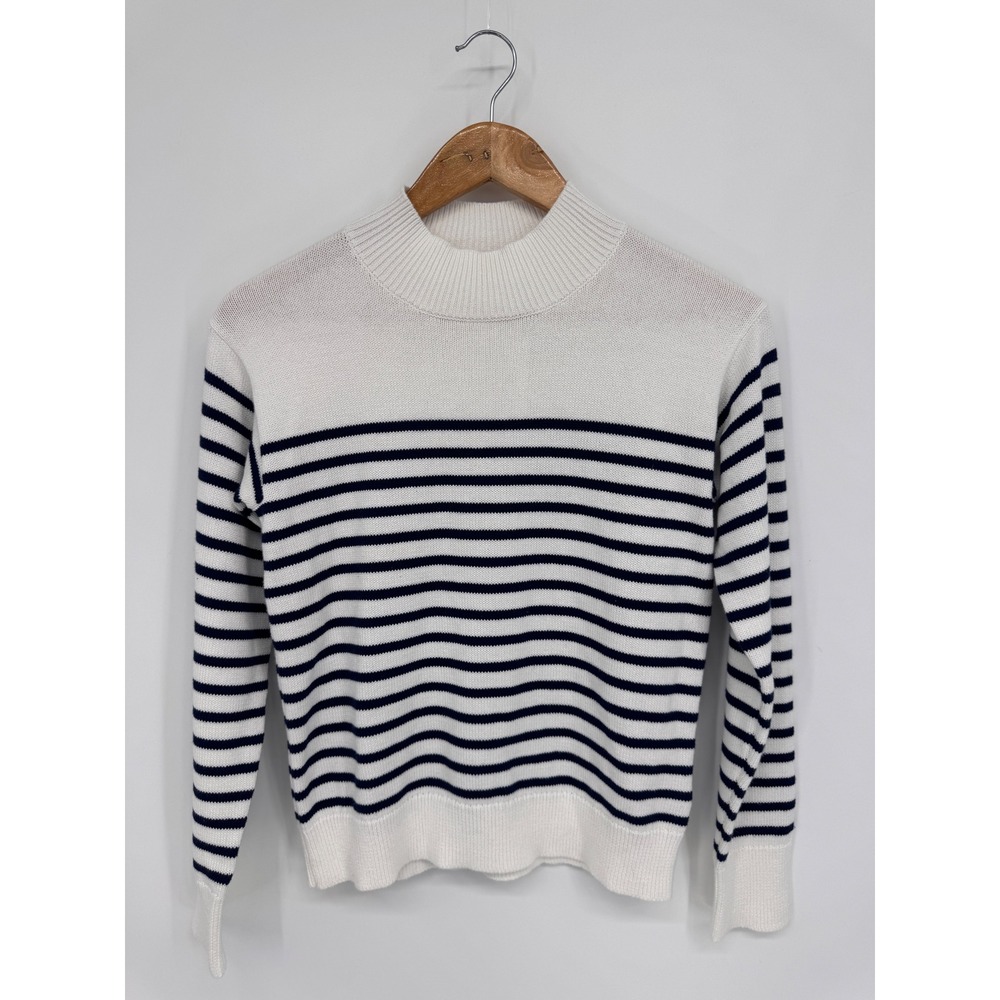 Crewcuts Striped Mockneck Sweater Kids XL 12-14 White Navy Blue Preppy Classic